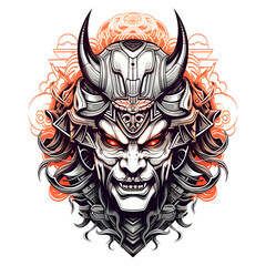 Obraz premium samurai head tshirt tattoo design dark art illustration&nbsp;isolated on white background