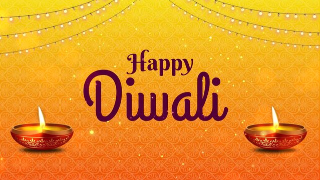 Motion graphic shot of Happy Diwali - company greetings template  wishes  Indian festival. Illustration shot of an auspicious day - Diwali  Deepawali  festive background  oil-lit lamps  text  compa...