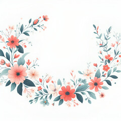 Abstract floral border frame isolated on white background 