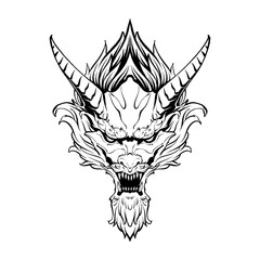 dragon head line art illustration premium vector