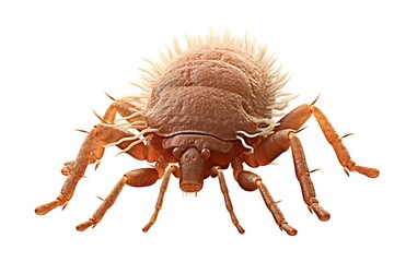 PNG image of isolated mite with Spanish term for mite. Generative AI