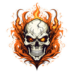 Skull with jack o lantern tshirt tattoo design dark art illustration&nbsp;isolated on white