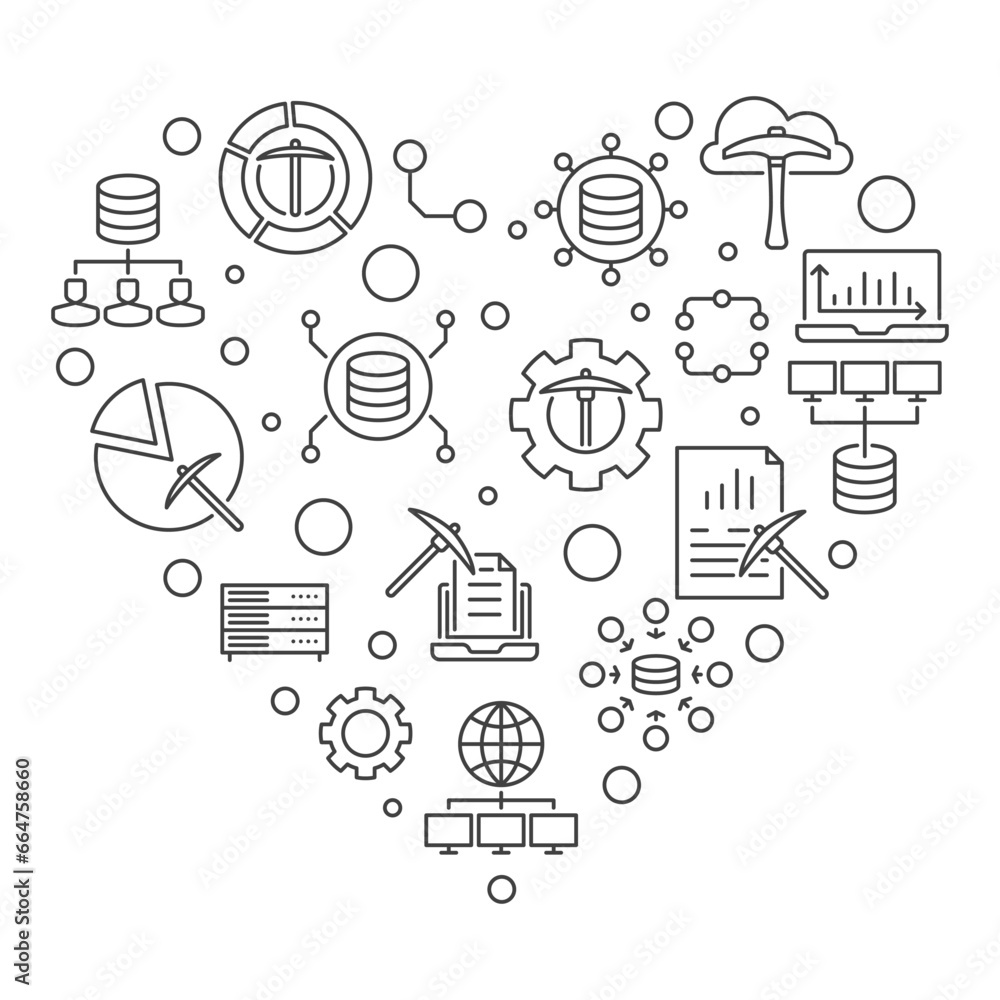 Aufkleber data mining concept vector line minimal heart shaped banner. technology linear illustration