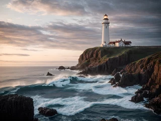 Foto op Canvas A lighthouse at coast © AungThurein
