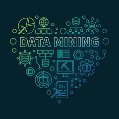 Data Mining Technology concept vector outline heart shaped colored banner