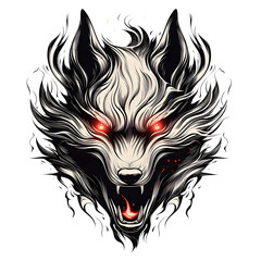 Angry Wolf head tshirt tattoo design dark art illustration isolated on white - obrazy, fototapety, plakaty