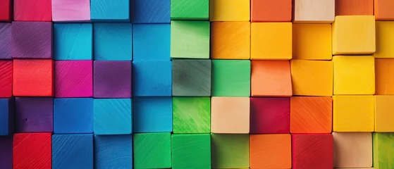 Fotobehang Colorful wooden geometric blocks pattern background, montessori and autism concept © NoLimitStudio