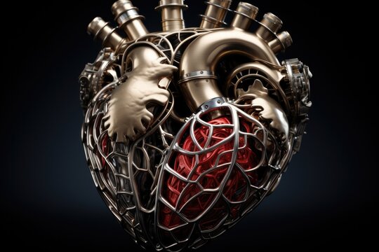 Anatomically correct human heart made from metal plates and pipes.