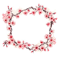 Cherry blossom ornament frame isolated on a white background
