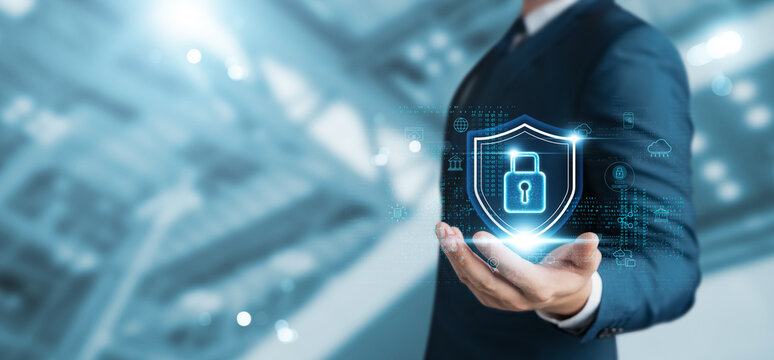 Cyber security and network data protection, businessman holding security padlock internet network, encryption security of personal data of users, smart protection against digital attacks. - Powered by Adobe