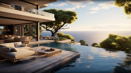 Fototapeta premium Luxury cliffside villa with ocean views.