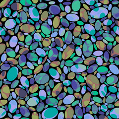 Multicolored transparent layered rounded marbles, sea pebbles, beads, sweet candies Black background