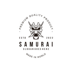 Samurai Vintage logo icon symbol black and white vintage template for labels, emblems, badges or design template