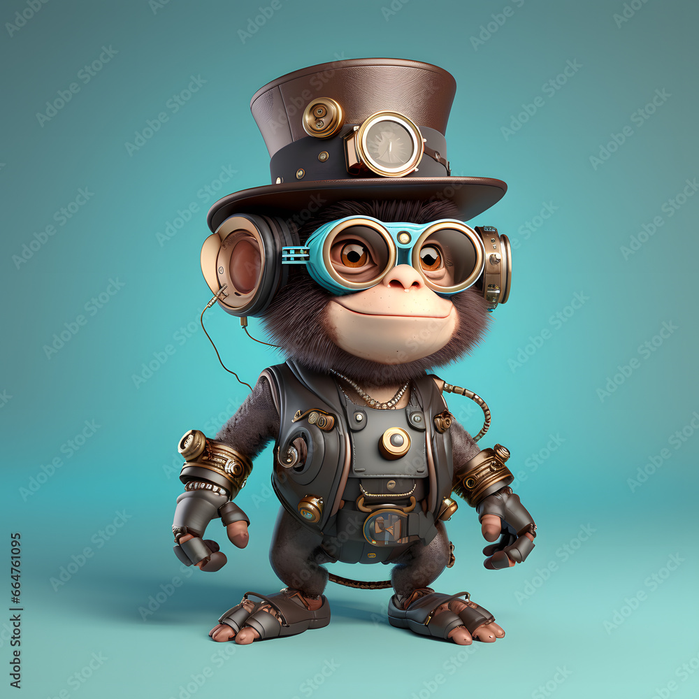 Wall mural chimpanzee cute cartoon in steampunk hat google glass