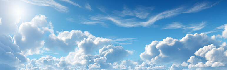 Panorama landscape of blue sky with white clouds. - obrazy, fototapety, plakaty