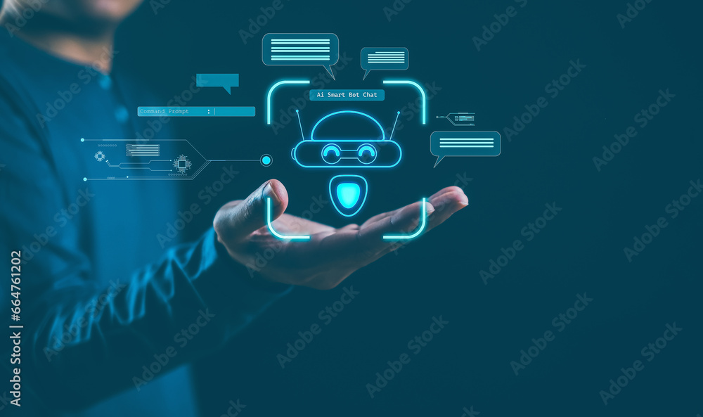Poster chat robot ai intelligent technology for business use digital robot software assistant human machine
