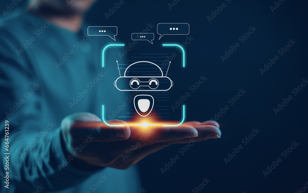 Poster chat robot ai intelligent technology for business use digital robot software assistant human machine