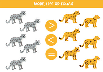 Grater, less or equal with cartoon snow leopard and cheetah.