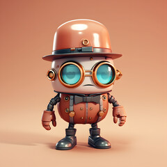 Cyclops cute cartoon in steampunk hat