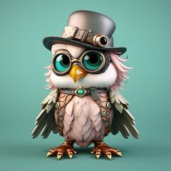 Harpy cute cartoon in steampunk hat