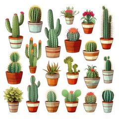Badkamer foto achterwand Cactus in pot The Cactus set on white background. Clipart illustrations.