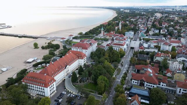 Aerial view  of Sopot cityscape with Molo pier in Poland