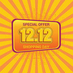 12.12 shopping day sale poster, banner, flyer. global shopping day red background. 12.12 online shopping flash sale banner background. vector illustration.  12.12 Crazy sales online.