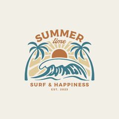 Vintage surf design template for surf club, surf shop, surf merch. - obrazy, fototapety, plakaty