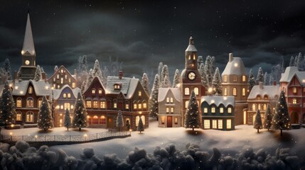 Fototapeta na wymiar Scandinavian Christmas card. Festive European town made of clay and decorated for the holidays