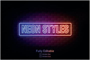 Vector neon effect logo for neon text effect and neon light night party editable text effect and night club