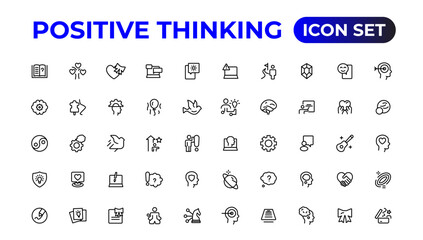 Positive thinking line icons collection.Thin outline icons pack.