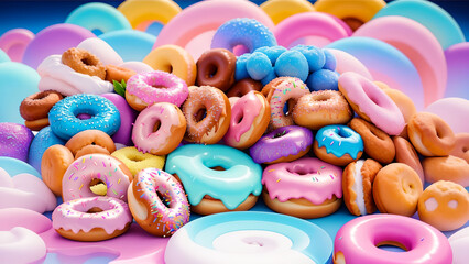 Colorful donuts in candyland for wallpaper
