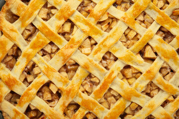 Apple pie close up background. Cooking baking concept.