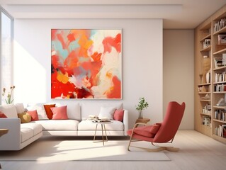 Modern living room with canvas painting and colorful furniture generative ai