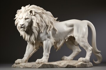 Marble statue of a majestic lion. Generative AI