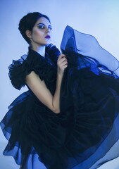 Cosplay girl in Wednesday Adams black dress