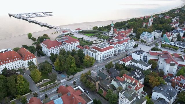Sopot cityscape with Molo pier in Poland Aerial