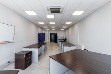 Interior of a modern office with huge panoramic windows, after renovation