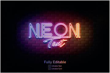 Vector neon effect logo for neon text effect and neon light night party editable text effect and night club