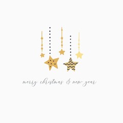 golden christmas and new year greeting card with stars