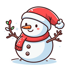 a cute snowman / a snowy winter Christmas snowman, Illustrated Vector Style, Isolated on a Transparent Background png (Generative Ai)