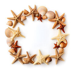 Fototapeta na wymiar Starfish ornament frame isolated on a white background