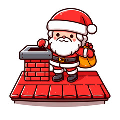 MARRY CHRISTMAS , HOLIDAY CHRISTMAS / Chimney Santa Claus - Cute and Fabulous Hipster Santa Claus Sticker Collection, Illustrated Vector Style, Isolated on a Transparent Background png (Generative Ai)