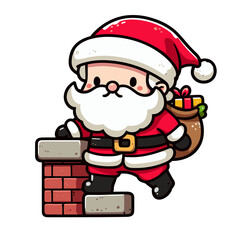 MARRY CHRISTMAS , HOLIDAY CHRISTMAS / Chimney Santa Claus - Cute and Fabulous Hipster Santa Claus Sticker Collection, Illustrated Vector Style, Isolated on a Transparent Background png (Generative Ai)