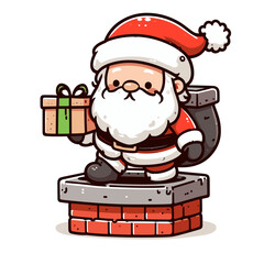 MARRY CHRISTMAS , HOLIDAY CHRISTMAS / Chimney Santa Claus - Cute and Fabulous Hipster Santa Claus Sticker Collection, Illustrated Vector Style, Isolated on a Transparent Background png (Generative Ai)
