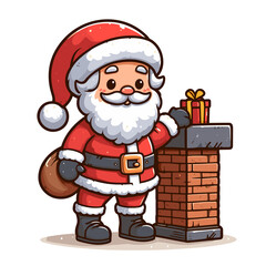 MARRY CHRISTMAS , HOLIDAY CHRISTMAS / Chimney Santa Claus - Cute and Fabulous Hipster Santa Claus Sticker Collection, Illustrated Vector Style, Isolated on a Transparent Background png (Generative Ai)