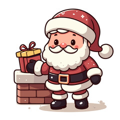 MARRY CHRISTMAS , HOLIDAY CHRISTMAS / Chimney Santa Claus - Cute and Fabulous Hipster Santa Claus Sticker Collection, Illustrated Vector Style, Isolated on a Transparent Background png (Generative Ai)