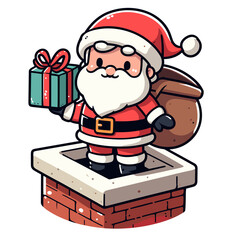 MARRY CHRISTMAS , HOLIDAY CHRISTMAS / Chimney Santa Claus - Cute and Fabulous Hipster Santa Claus Sticker Collection, Illustrated Vector Style, Isolated on a Transparent Background png (Generative Ai)