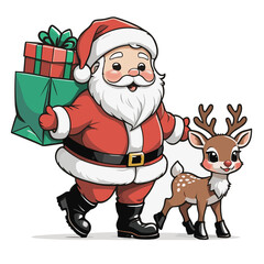 MARRY CHRISTMAS , HOLIDAY CHRISTMAS / Chimney Santa Claus - Cute and Fabulous Hipster Santa Claus Sticker Collection, Illustrated Vector Style, Isolated on a Transparent Background png (Generative Ai)