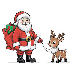 MARRY CHRISTMAS , HOLIDAY CHRISTMAS / Chimney Santa Claus - Cute and Fabulous Hipster Santa Claus Sticker Collection, Illustrated Vector Style, Isolated on a Transparent Background png (Generative Ai)